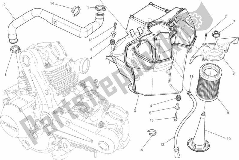 All parts for the Intake of the Ducati Monster 696 Anniversary 2013
